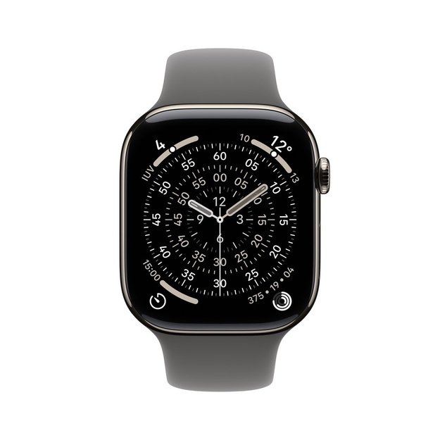Apple Watch Series 11 GPS + Cellular 42mm Natural Titanium Case with Stone Grey Sport Band - M/L