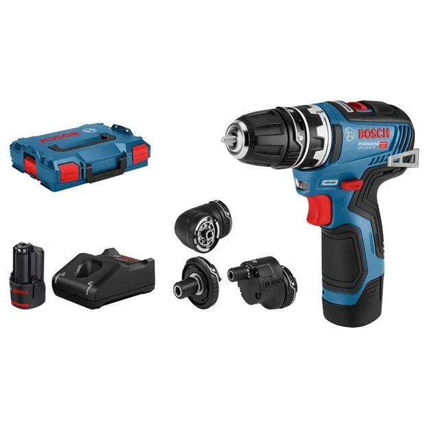 Akumuliatorinis suktuvas-gręžtuvas BOSCH GSR 12V-35 FC LB su priedais