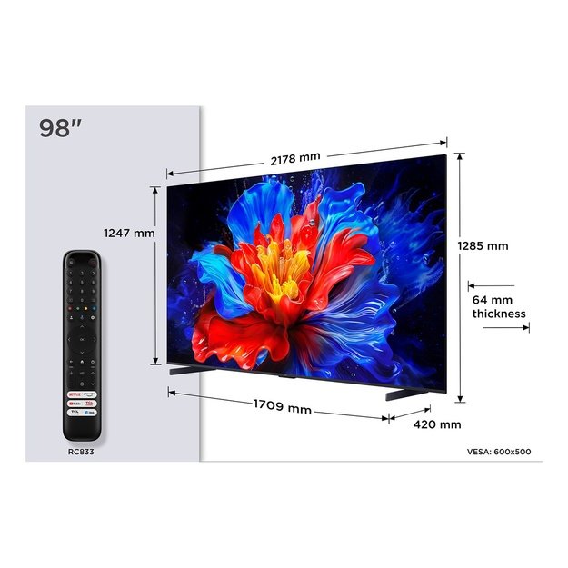 TCL P89K 98P89K TV 2.49 m (98 ) 4K Ultra HD Smart TV Wi-Fi Metallic 450 cd/m&sup2;
