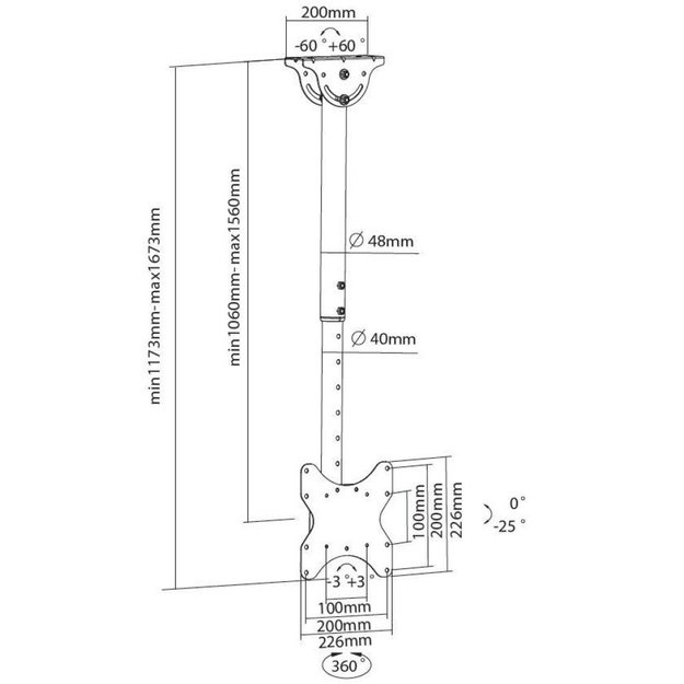 LED/LCD TV Ceiling Mount 23-42 inch 50kg 1060-1560 mm