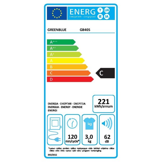 GreenBlue GB405 Tumble Dryer Electric Clothes 830W 3kg Mini Travel Vented Freestanding Wall Mount 5 Drying Programs