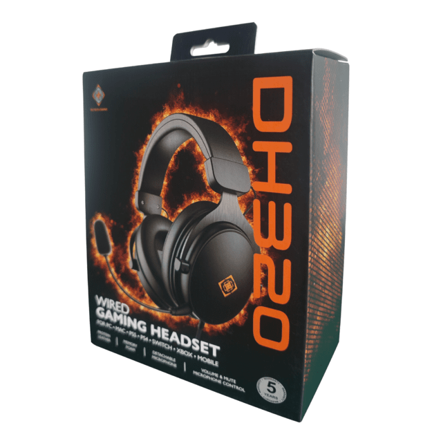 DH320 laidinės žaidimų ausinės DELTACO GAMING, i&scaron; odos, 3.5mm jungtis, garsumo ir nutildymo mikrofono valdikliai / GAM-190 