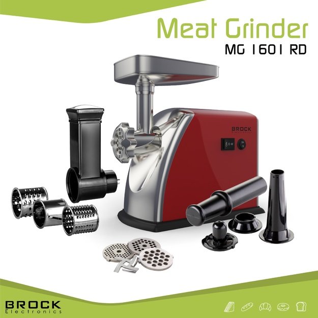Brock MG 1601 RD Meat Grinder 1400W, Red/Steel
