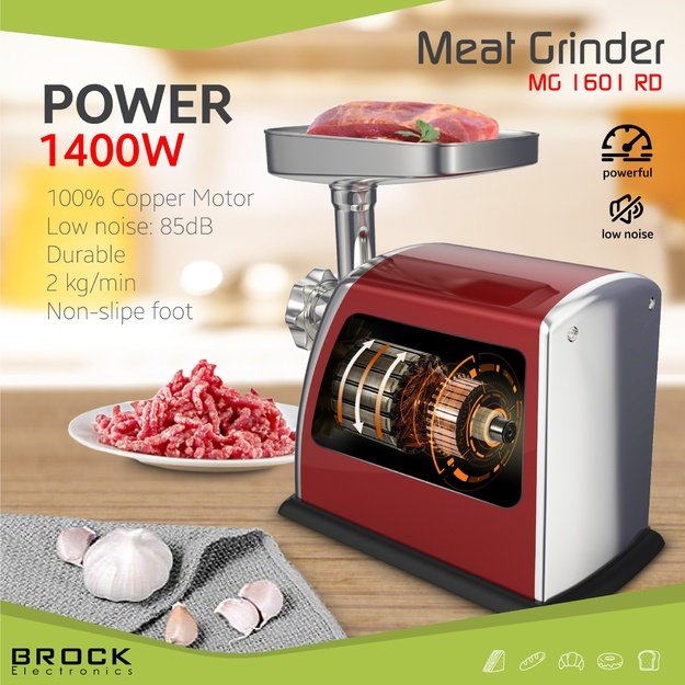 Brock MG 1601 RD Meat Grinder 1400W, Red/Steel