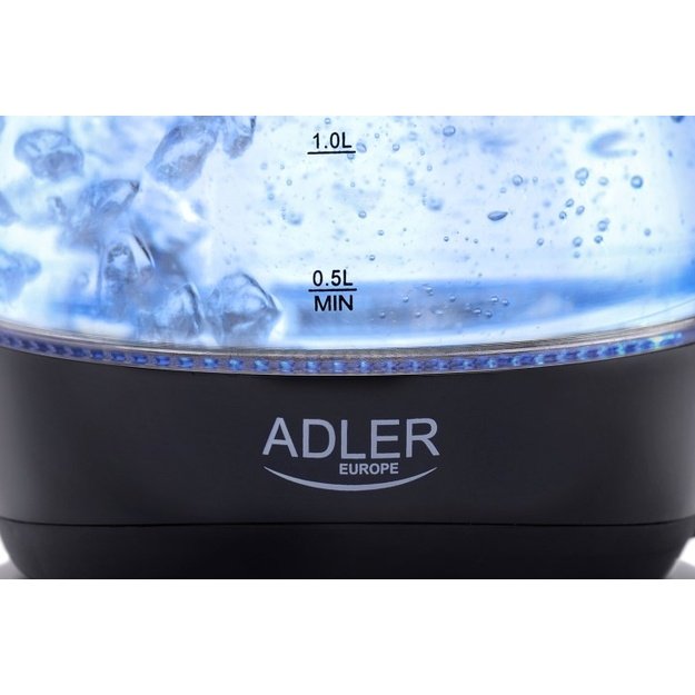 Kettle Adler | Kettle | AD 1224 | Standard | 2000 W | 1.5 L | Glass | 360&deg; rotational base | Black
