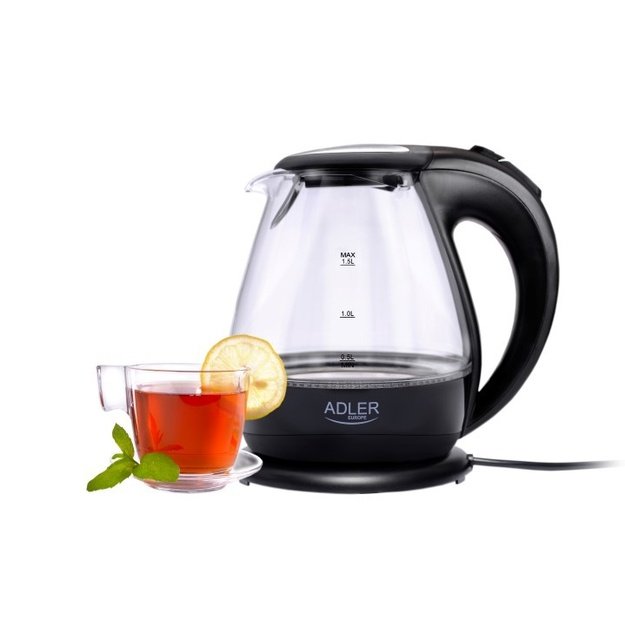 Kettle Adler | Kettle | AD 1224 | Standard | 2000 W | 1.5 L | Glass | 360&deg; rotational base | Black
