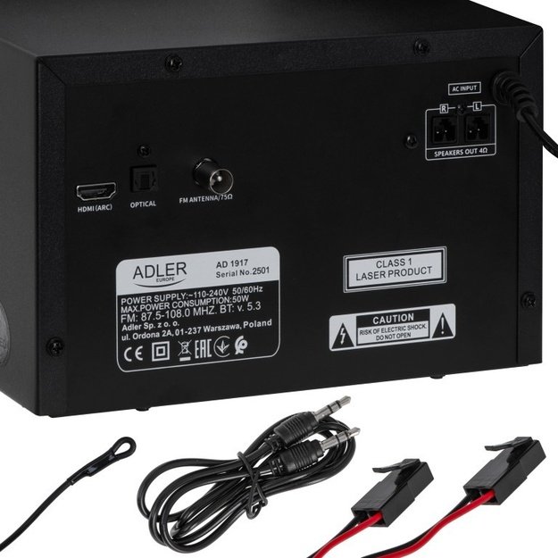 Adler AD 1917 HI-FI Tower Bluetooth/ CD/ USB/ FM Radio Black