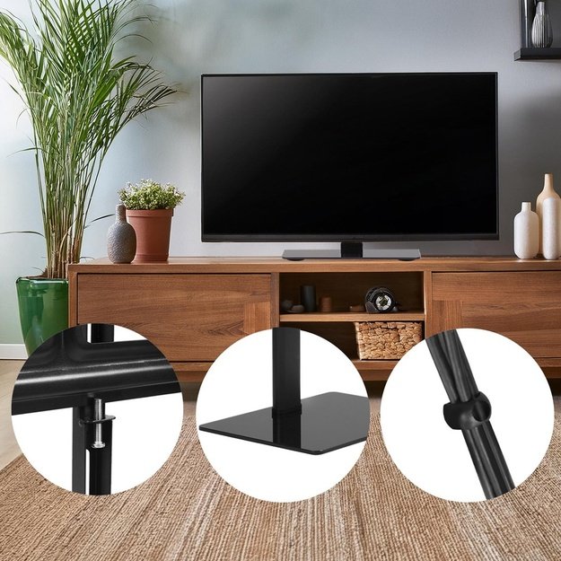 Maclean MC-386 Universal TV Stand Base for Cabinet Dresser Table Desk 32  - 75  40kg VESA 35&deg; Rotating Temepred Glass