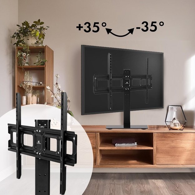 Maclean MC-386 Universal TV Stand Base for Cabinet Dresser Table Desk 32  - 75  40kg VESA 35&deg; Rotating Temepred Glass