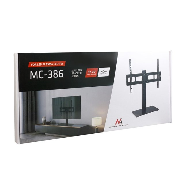 Maclean MC-386 Universal TV Stand Base for Cabinet Dresser Table Desk 32  - 75  40kg VESA 35&deg; Rotating Temepred Glass
