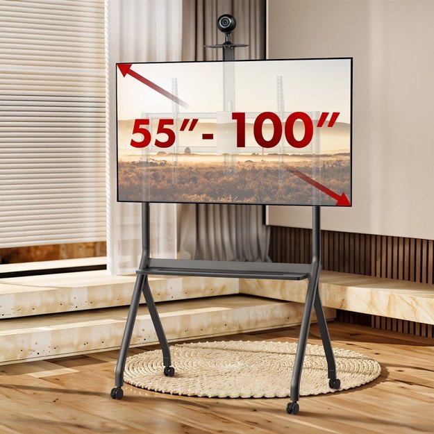 Maclean TV stand / cart, camera shelf, on casters, 55-100 , max load 120kg/10kg shelf, max. VESA 900x600, black, MC-114 B