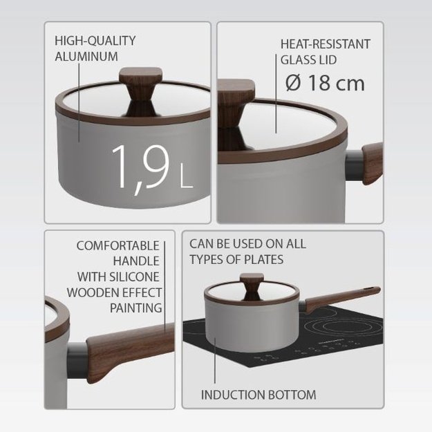 Saucepan with lid 18cm, 1.9L MR-1211-18S MAESTRO grey