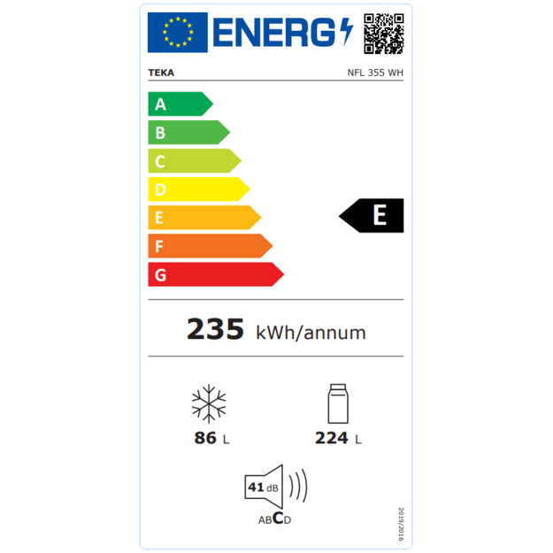 Teka NFL 355 WH Freestanding 310 L E White