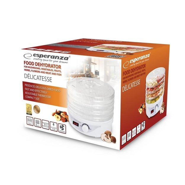 Dryer for mushrooms, vegetables and fruits Esperanza D&Eacute;LICATESSE EKD003 (250 W, white color)