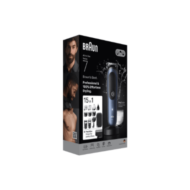 Braun Hair Trimmer | All-in-One Series 7 AIO7580 | Cordless | Wet & Dry | Number of length steps 14 | Blue/Black