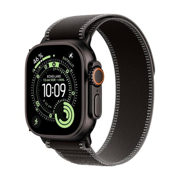 Apple Watch Ultra 3 GPS + Cellular 49mm Black Titanium Case with Black/Charcoal Trail Loop - S/M