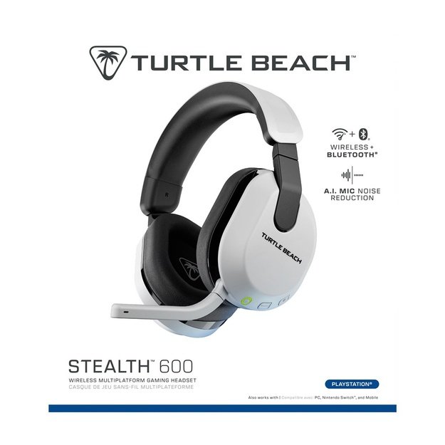 Turtle Beach Stealth 600 White PlayStation Wireless Gaming Headset with up to 80 hour Battery, 50mm Speakers and Bluetooth for
