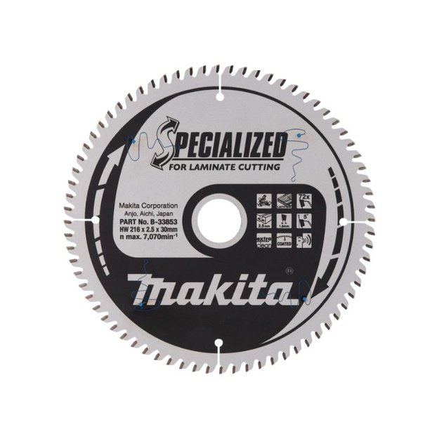 Pjovimo diskas laminatui MAKITA 216x30x2,5mm 72T 5&deg;