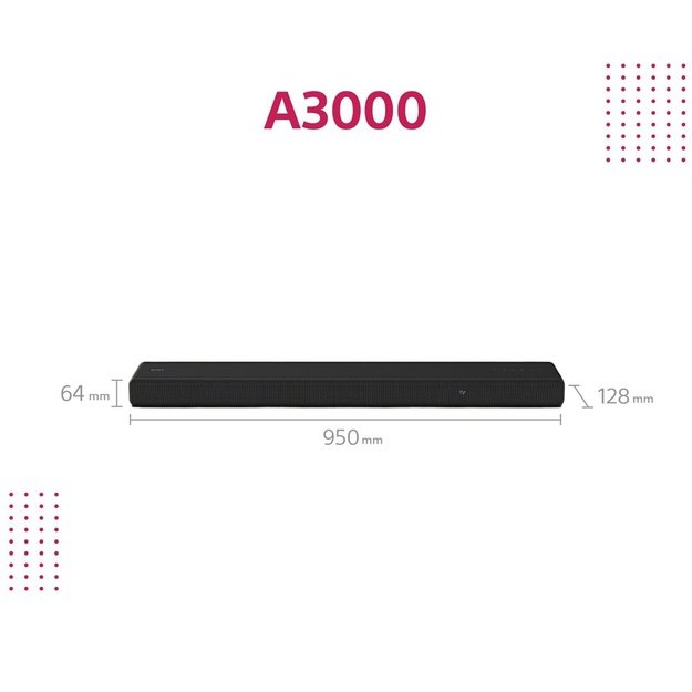 Sony | 3.1ch Dolby Atmos DTS:X Soundbar | HT-A3000 | Speakers | USB connectivity | Bluetooth | Wi-Fi