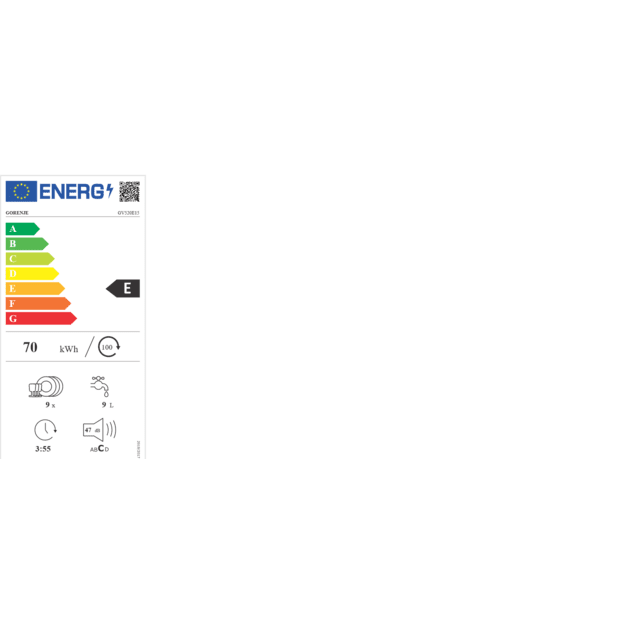 Gorenje Dishwasher | GV520E15 | Built-in | Width 44.8 cm | Number of place settings 9 | Number of programs 5 | Energy efficiency