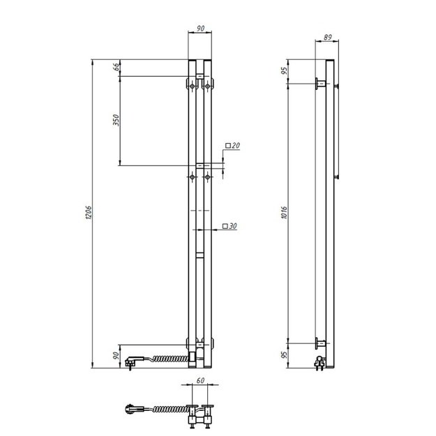 El.rank&scaron;luosčių džiovintuvas Siluet Quadro 90*1200 Sensor de&scaron;inė juodas 12-234053-0912