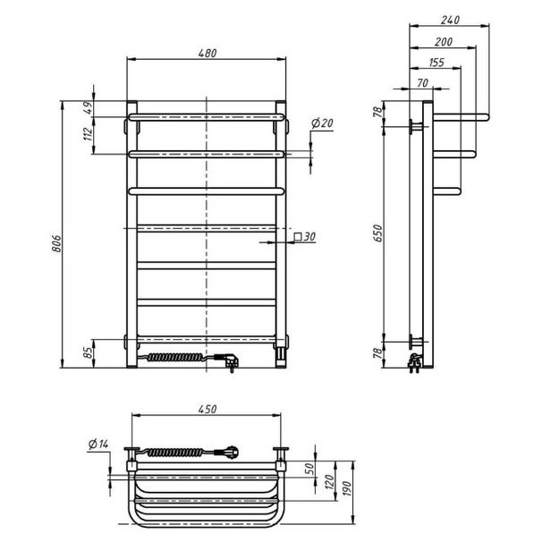 Elektrinis rank&scaron;luosčių džiovintuvas Navin Fortis 480*800 Sensor kairė baltas, 12-153153-4880