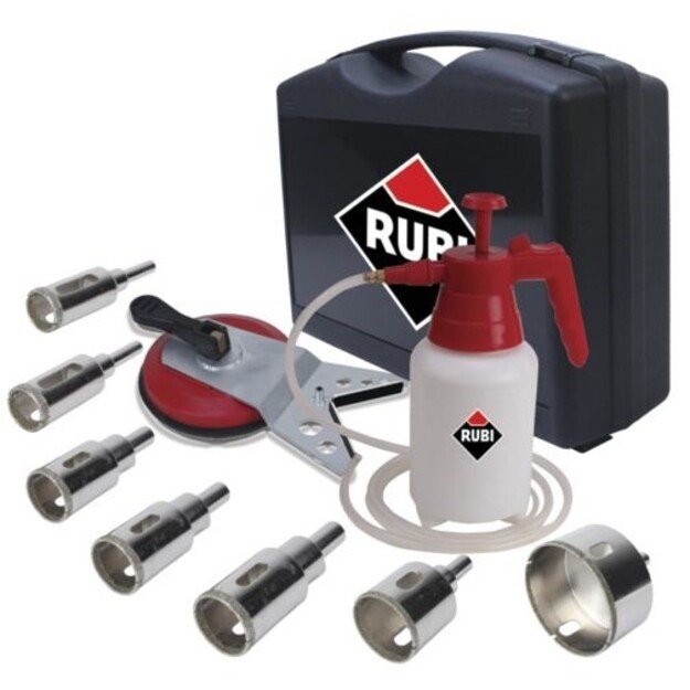 RUBI WET PORCELAIN TILE DRILLING SET 20 28 35 43 50 65 75 + MULTIDRILL + HYDRONETTE 1