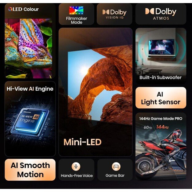 Hisense Mini LED TV | 65U7Q | 65 | Smart TV | VIDAA Smart OS | UHD | Black 8