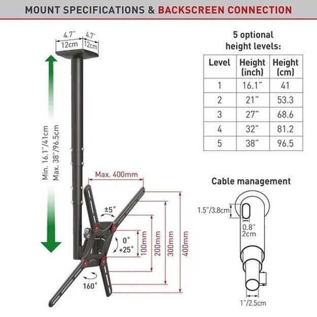 BARKAN 3500B.B 29 -65  LED TV, 3 lankstų, lubinis, juodas 4