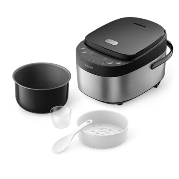 Philips Mini rice cooker | HD3093/80 3000 series | 600 W | 0.85 L | Number of programs 8 | Black/Stainless Steel 3
