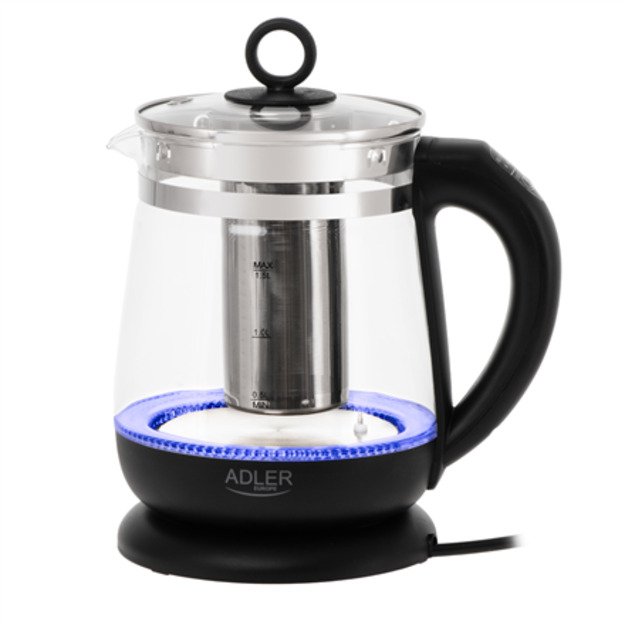 Adler Kettle | AD 1299 | Electric | 2200 W | 1.5 L | Glass | 360&deg; rotational base | Black