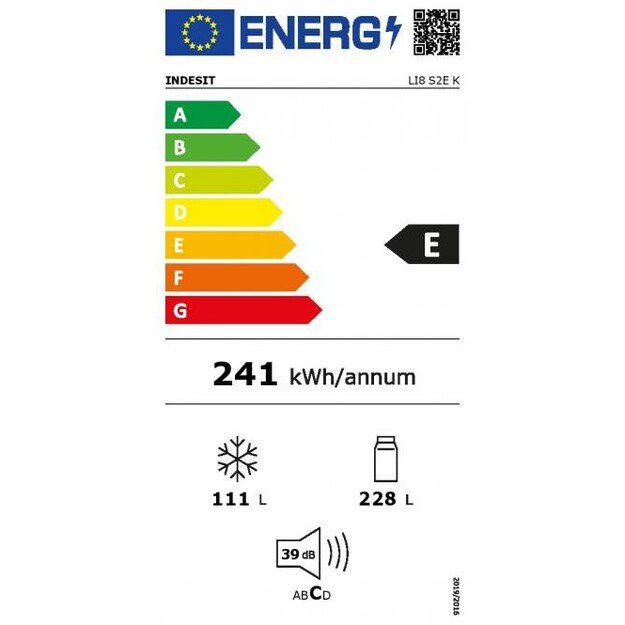 INDESIT | LI8 S2E K | Refrigerator | Energy efficiency class E | Free standing | Combi | Height 188.9 cm | Fridge net capacity 2
