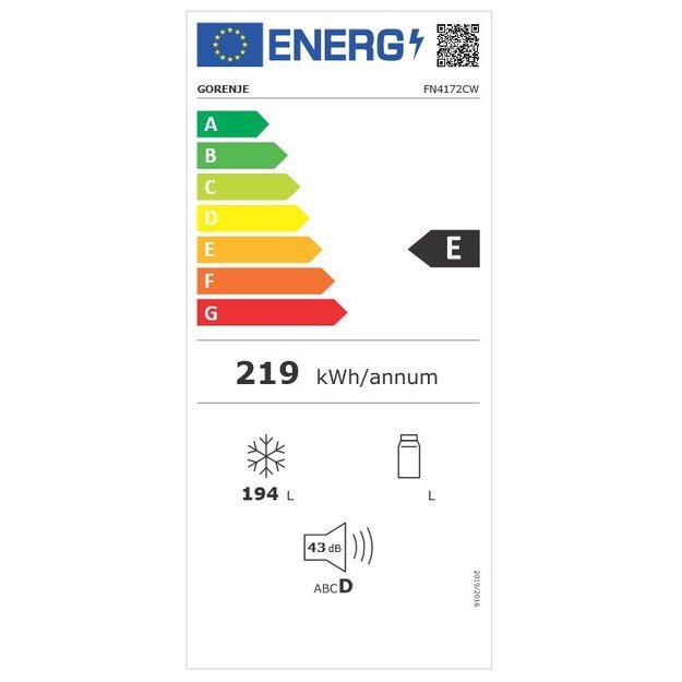 Gorenje | FN4172CW | Freezer | Energy efficiency class E | Upright | Free standing | Height 169.1 cm | Total net capacity 194 L
