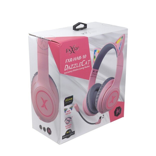 Foxxray FXR-HAB-10 PK DazzleCat Low-Latency Gaming Headset Wireless Grey/Pink