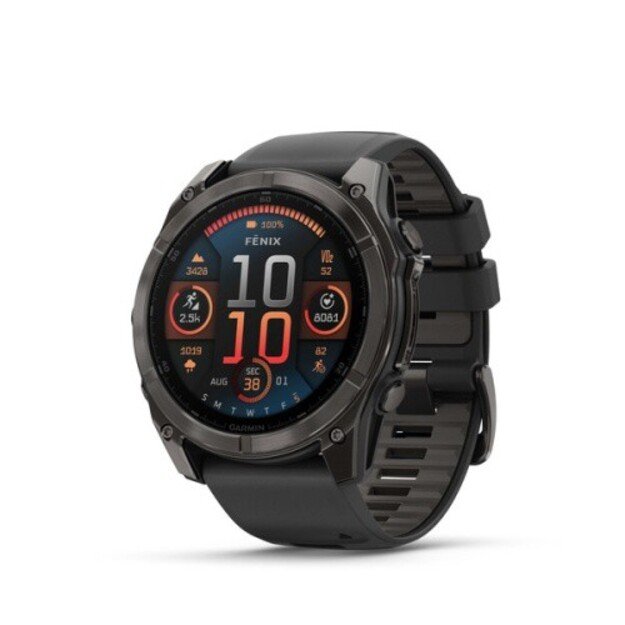 Garmin Fenix 8 I&scaron;manusis laikrodis 51 mm AMOLED Sapphire,Carbon grey DLC,Black/Pebble grey sil. band