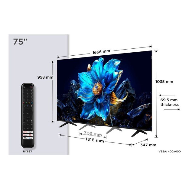 TCL P79K 75P79K TV 190.5 cm (75 ) 4K Ultra HD Smart TV Wi-Fi Metallic 450 cd/m&sup2; 7