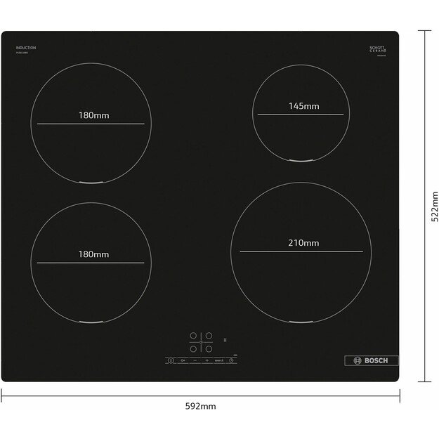 Bosch | Hob | PUE611BB5E | Induction | Number of burners/cooking zones 4 | Touch | Timer | Black
