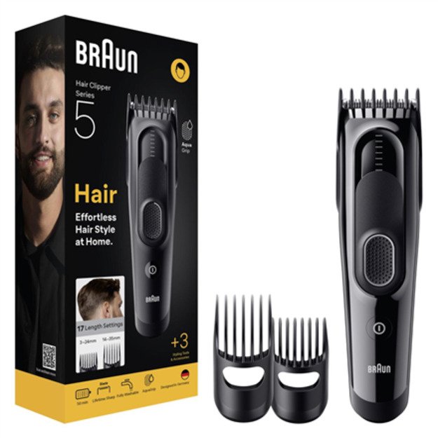 Braun Hair Clipper | HC5530 Series 5 | Cordless | Number of length steps 17 | Black