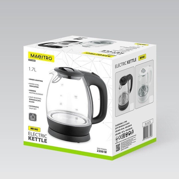Electric kettle szklany 2200W MR-063-BLACK MAESTRO