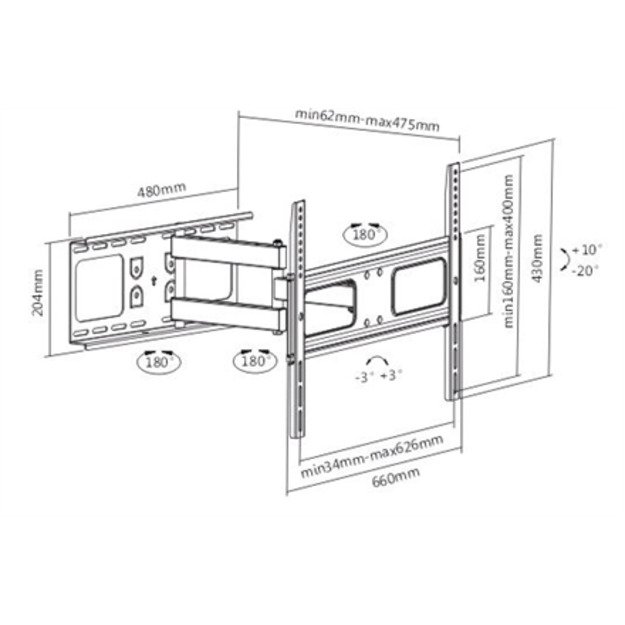 Sunne | Wall mount | 37-63-EA2 | Full motion | 37-70   | Maximum weight (capacity) 50 kg | Black