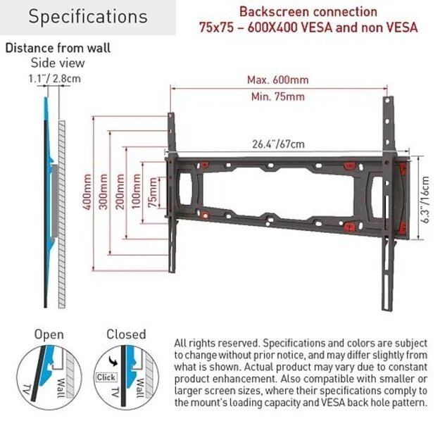 BARKAN ND400.B 29 -75  TV, fiksuotas, gipso kartono sienai