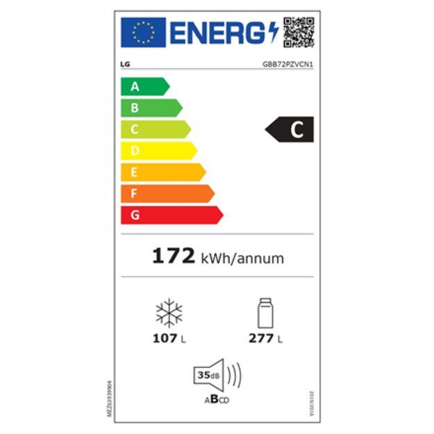 LG | Refrigerator | GBB72PZVCN1 | Energy efficiency class C | Free standing | Combi | Height 203 cm | Fridge net capacity 277 L