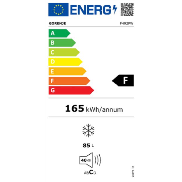 Gorenje | Freezer | F492PW | Energy efficiency class F | Upright | Free standing | Height 84.5 cm | Total net capacity 85 L | Wh