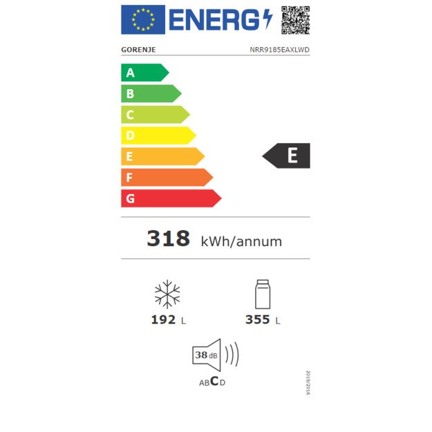 Gorenje Refrigerator | NRR9185EAXLWD | Energy efficiency class E | Free standing | Side by side | Height 178.6 cm | No Frost sys