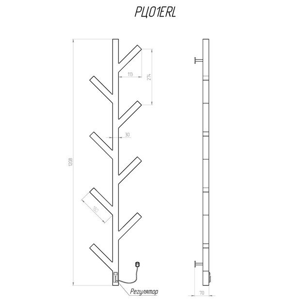Elektrinis rankšluosčių džiovintuvas Kosser Cedro 1200x255 ERL, su laikmačiu, juodas 1
