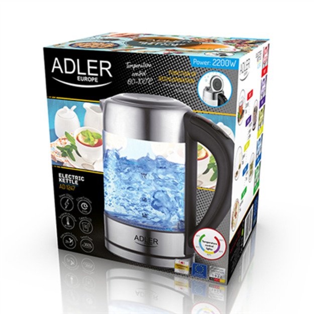 Adler | Kettle | AD 1247 NEW | With electronic control | 1850 - 2200 W | 1.7 L | Stainless steel