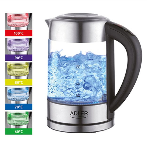 Adler | Kettle | AD 1247 NEW | With electronic control | 1850 - 2200 W | 1.7 L | Stainless steel