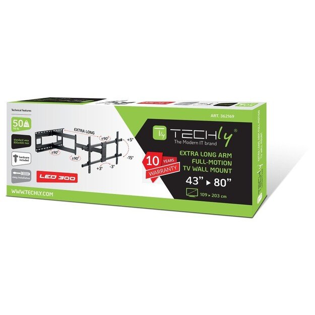 TECHLY Wall Bracket Extendable Arm up to 1015 mm for LCD 43-80inch Black 15