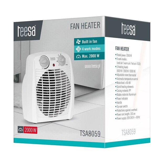 Teesa TSA8059 electric space heater Indoor White 2000 W Fan electric space heater 4