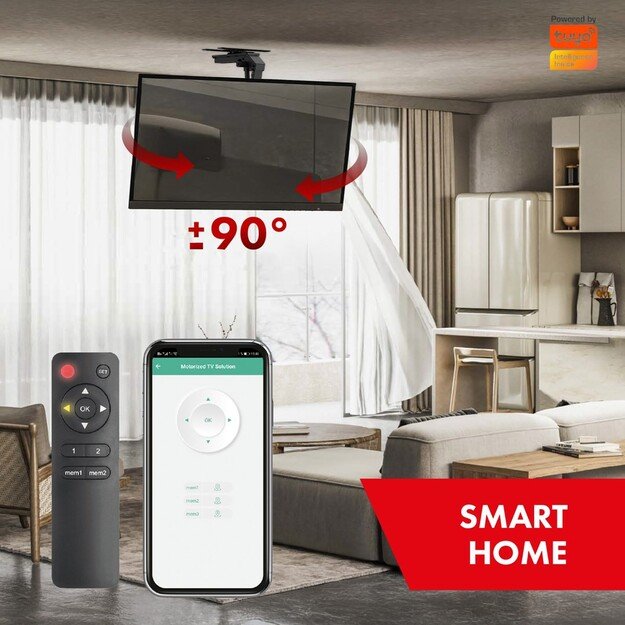 Maclean electric TV mount, ceiling mount, Tuya support, max. VESA 800x400, reg. in pos. +90&deg;~-90&deg;, for TV 43-86 , max. 45kg,